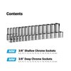 Capri Tools 38 Drive Shallow and Deep Chrome Socket Set, 6Point, 8 to 22 mm, 30Pcs CP12320-30MSD